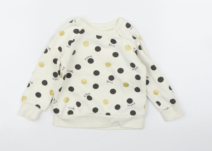 Primark Girls Ivory Polka Dot  Pullover Jumper Size 6-9 Months