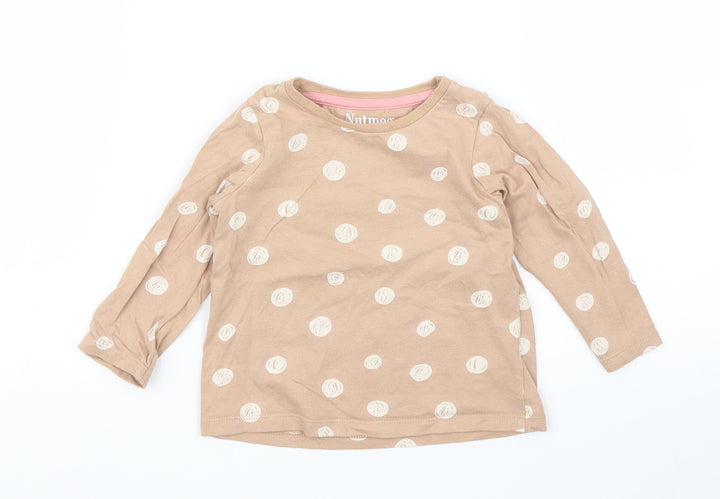 Nutmeg Girls Beige Polka Dot Basic T-Shirt Size 12-18 Months