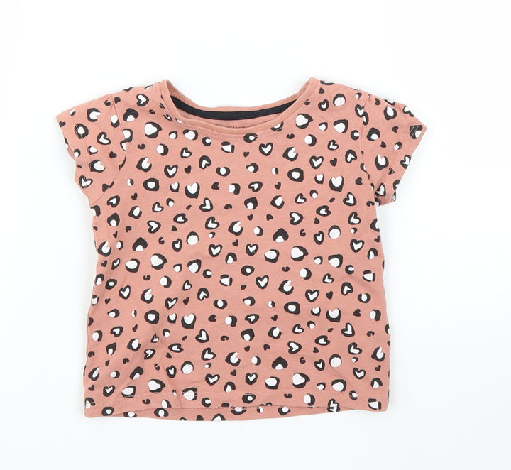 Primark Girls Brown Animal Print  Basic T-Shirt Size 6-9 Months  - Leopard print