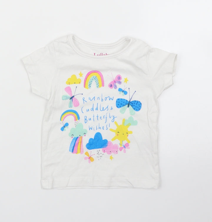 Lullaby Girls White Basic T-Shirt Size 6-9 Months - Rainbows