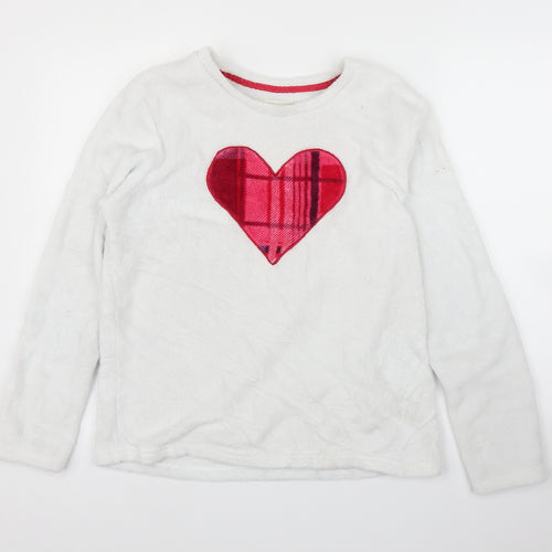 Matalan Womens White  Fleece Top Pyjama Top Size M  - Love Heart