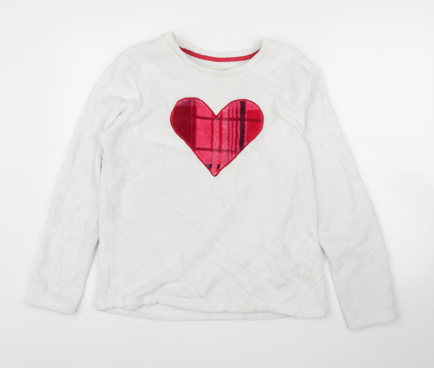 Matalan Womens White  Fleece Top Pyjama Top Size M  - Love Heart