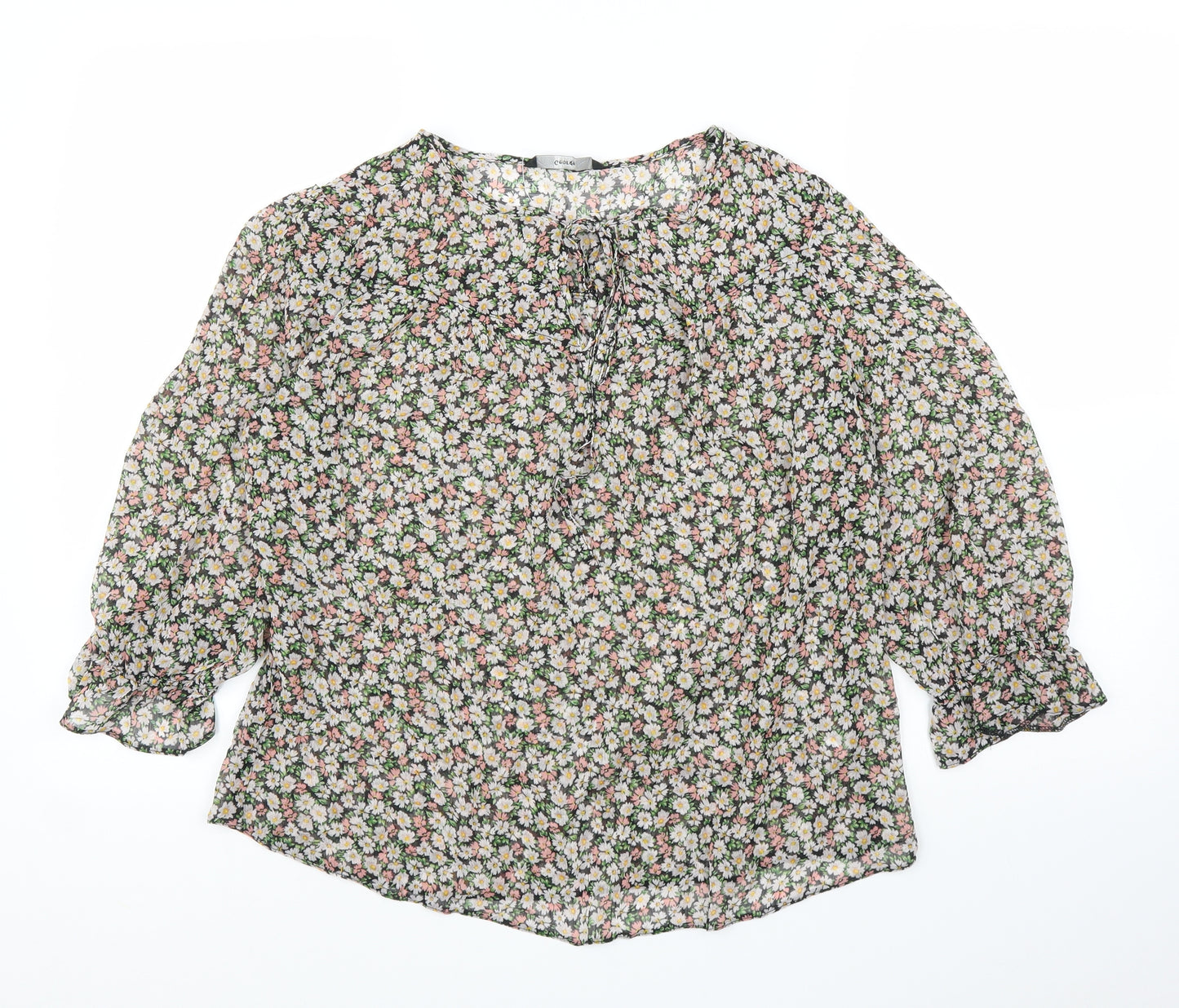 George Womens Beige Floral  Basic Blouse Size 16