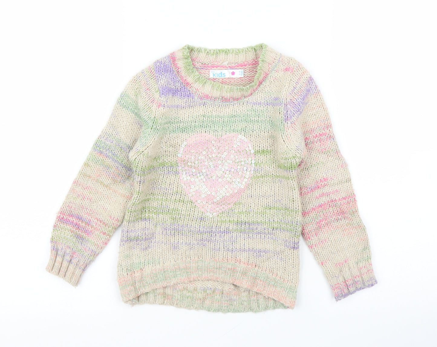 M&Co Girls Beige   Pullover Jumper Size 3-4 Years  - Love Heart