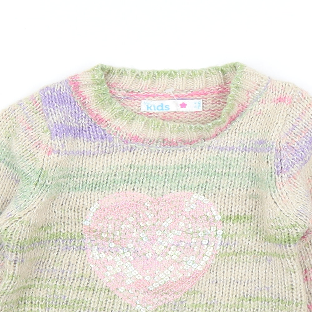 M&Co Girls Beige   Pullover Jumper Size 3-4 Years  - Love Heart