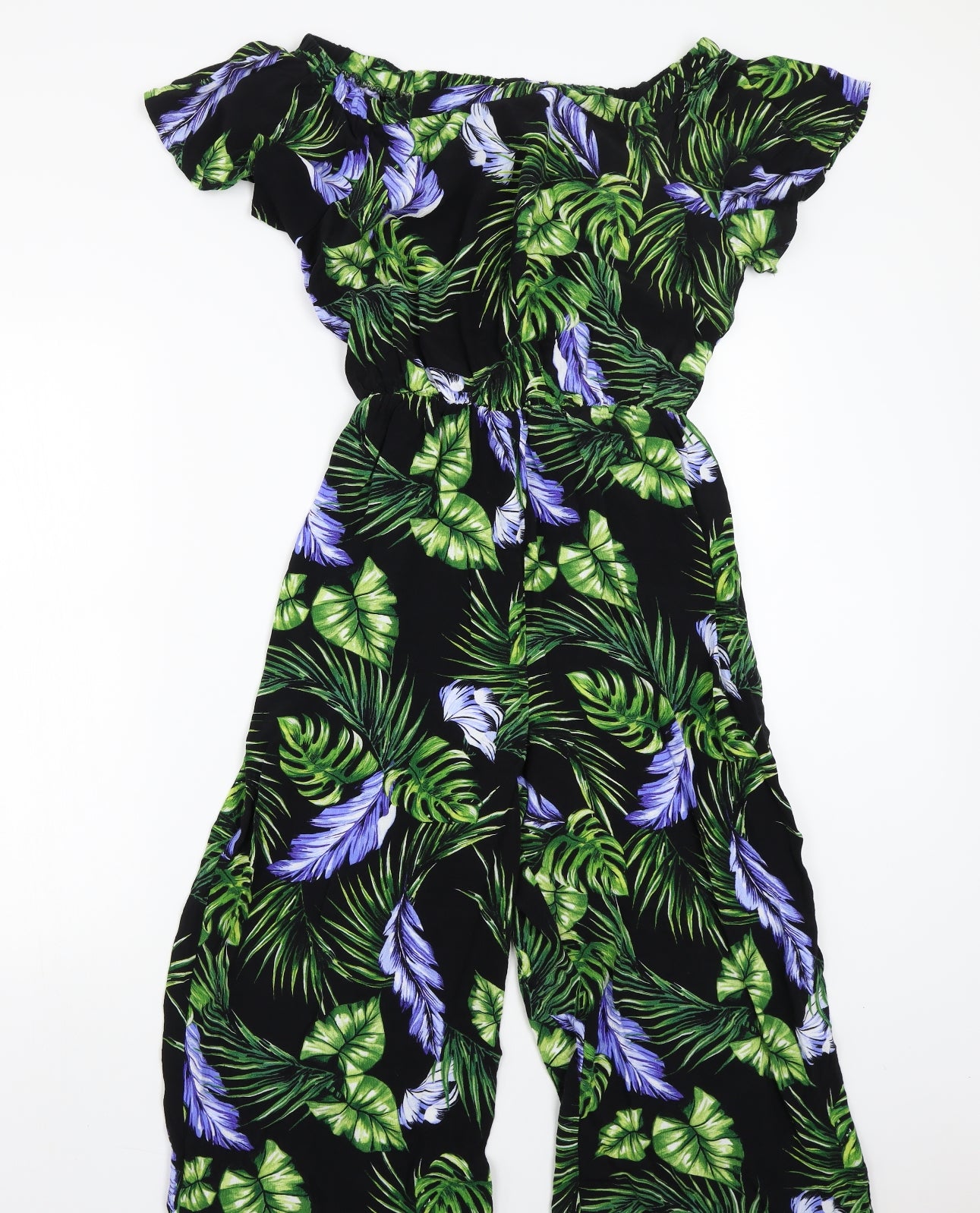 F&F Womens Black Floral  Jumpsuit One-Piece Size 10
