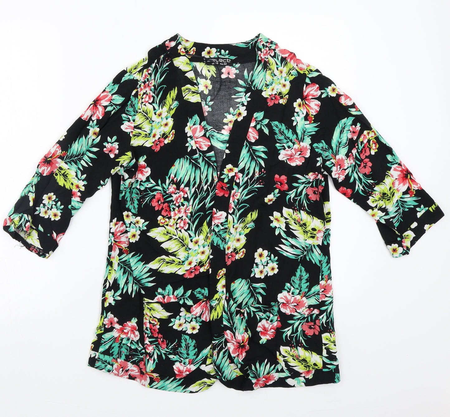 Select Womens Black Floral  Cardigan Jumper Size 16