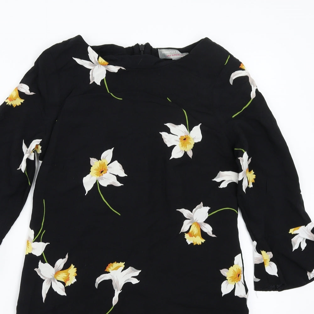 Dorothy Perkins Womens Black Floral  A-Line  Size 10