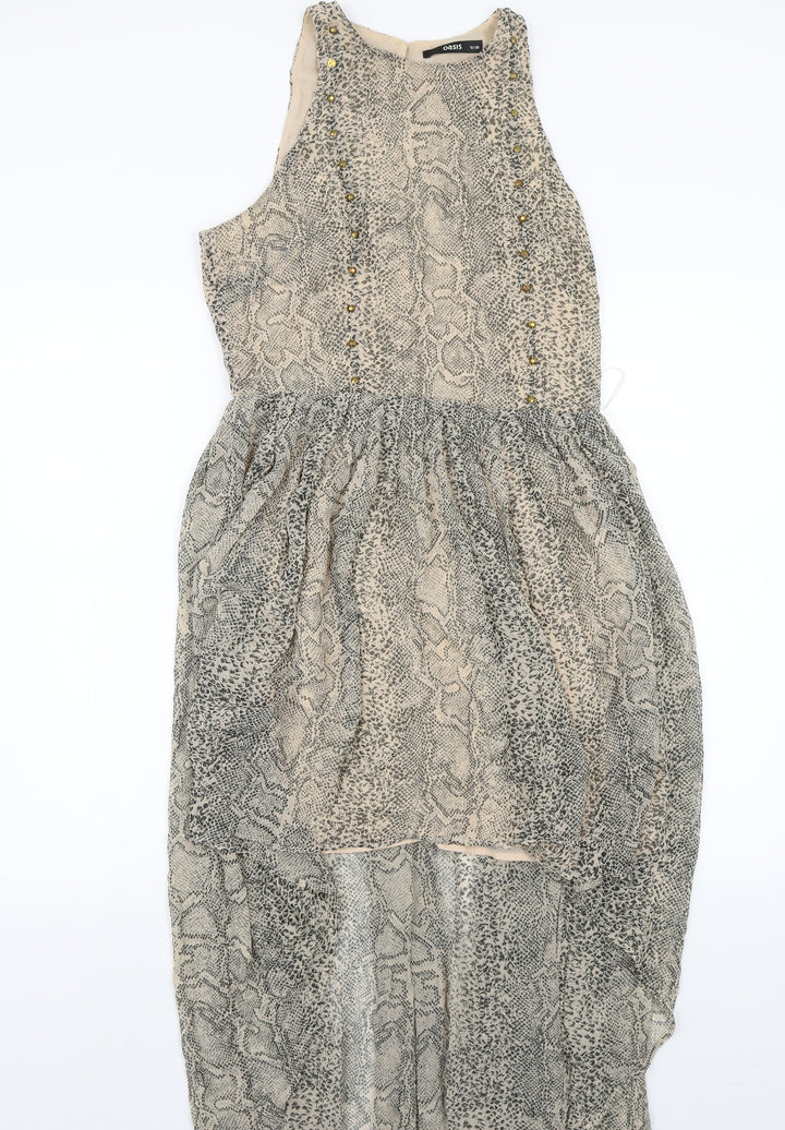 Oasis Womens Beige Animal Print  A-Line  Size 12