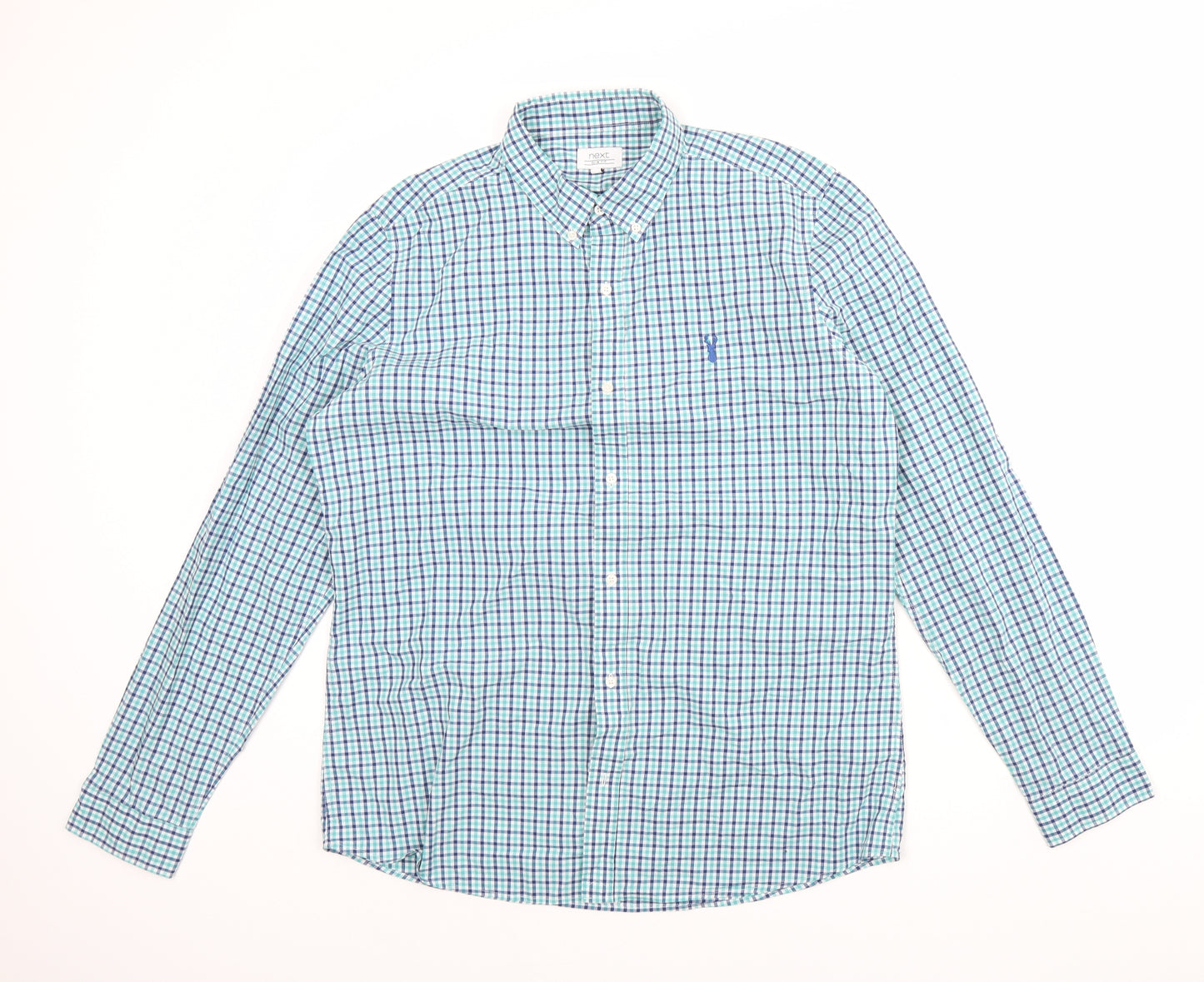 NEXT Mens Blue Check   Dress Shirt Size L