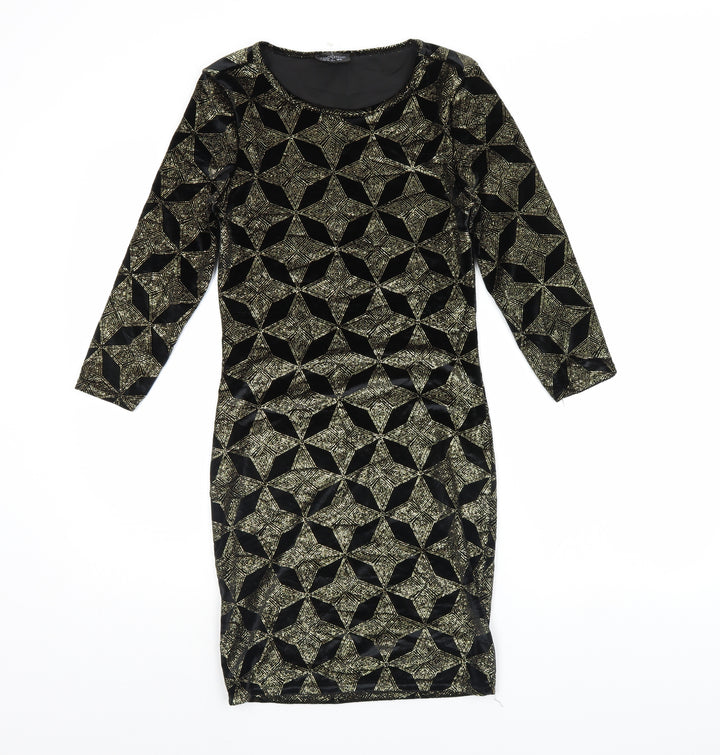 Topshop Womens Black Geometric Bodycon Size 10