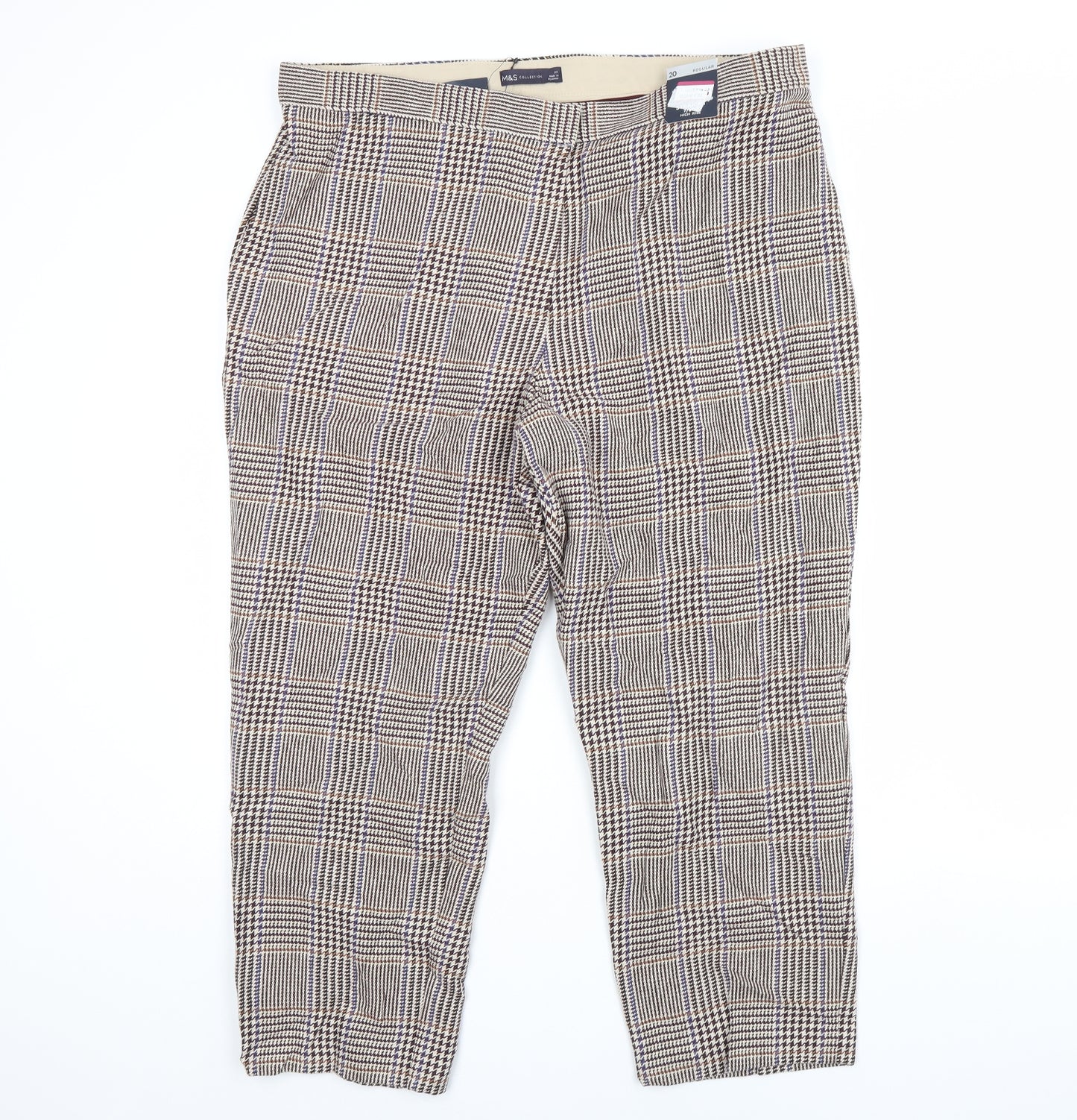 m&s Womens Brown Check  Trousers  Size 20 L29 in