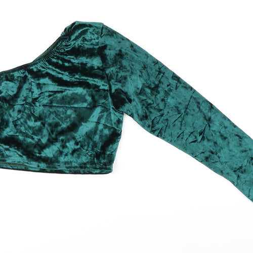PRETTYLITTLETHING Womens Green  Velour Cropped Blouse Size 16