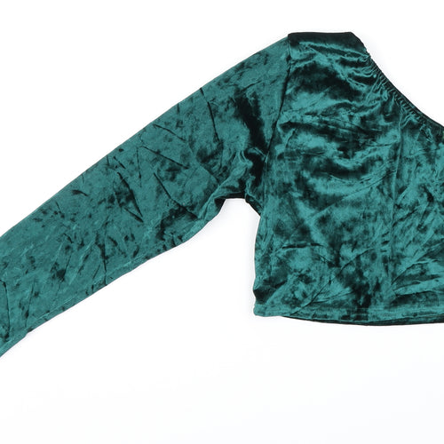 PRETTYLITTLETHING Womens Green  Velour Cropped Blouse Size 16