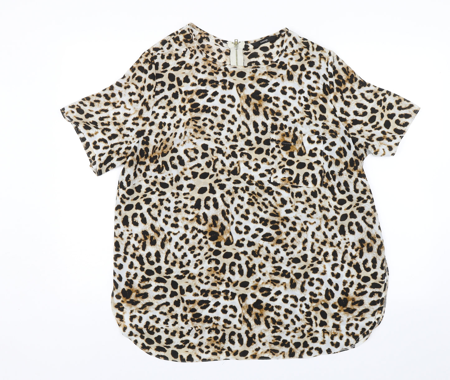 George Womens Brown Animal Print  Basic Blouse Size 16