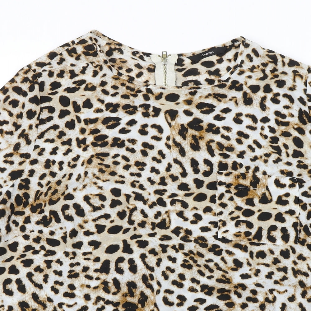 George Womens Brown Animal Print  Basic Blouse Size 16