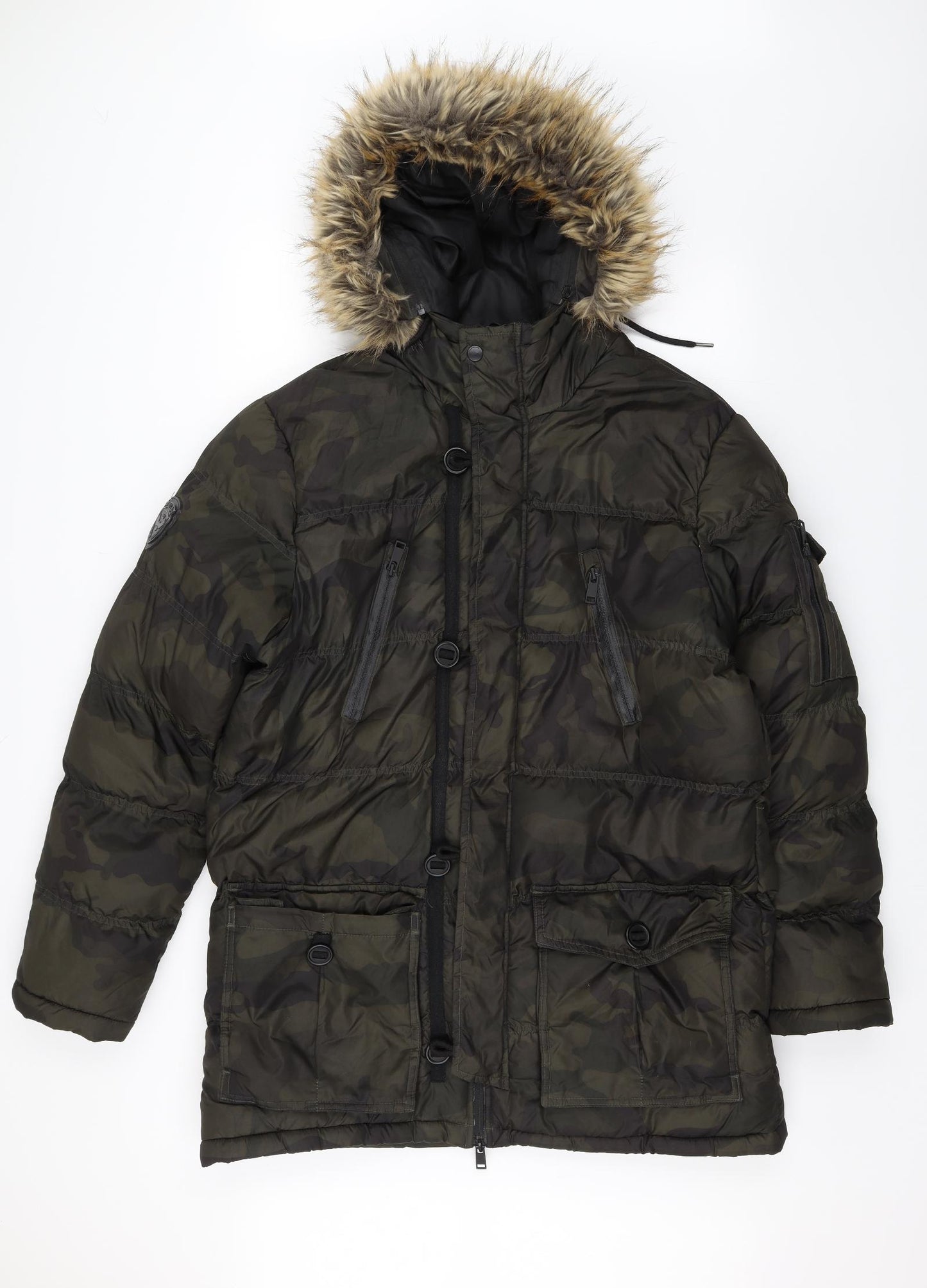 Brave Soul Mens Green Camouflage  Puffer Jacket Jacket Size XL