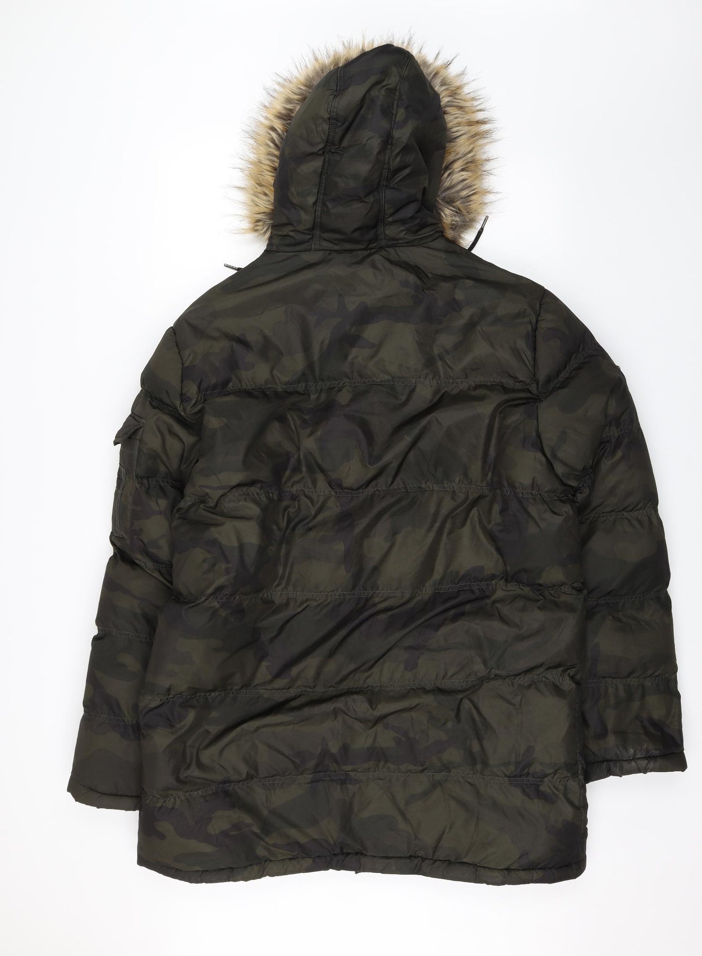 Brave Soul Mens Green Camouflage  Puffer Jacket Jacket Size XL