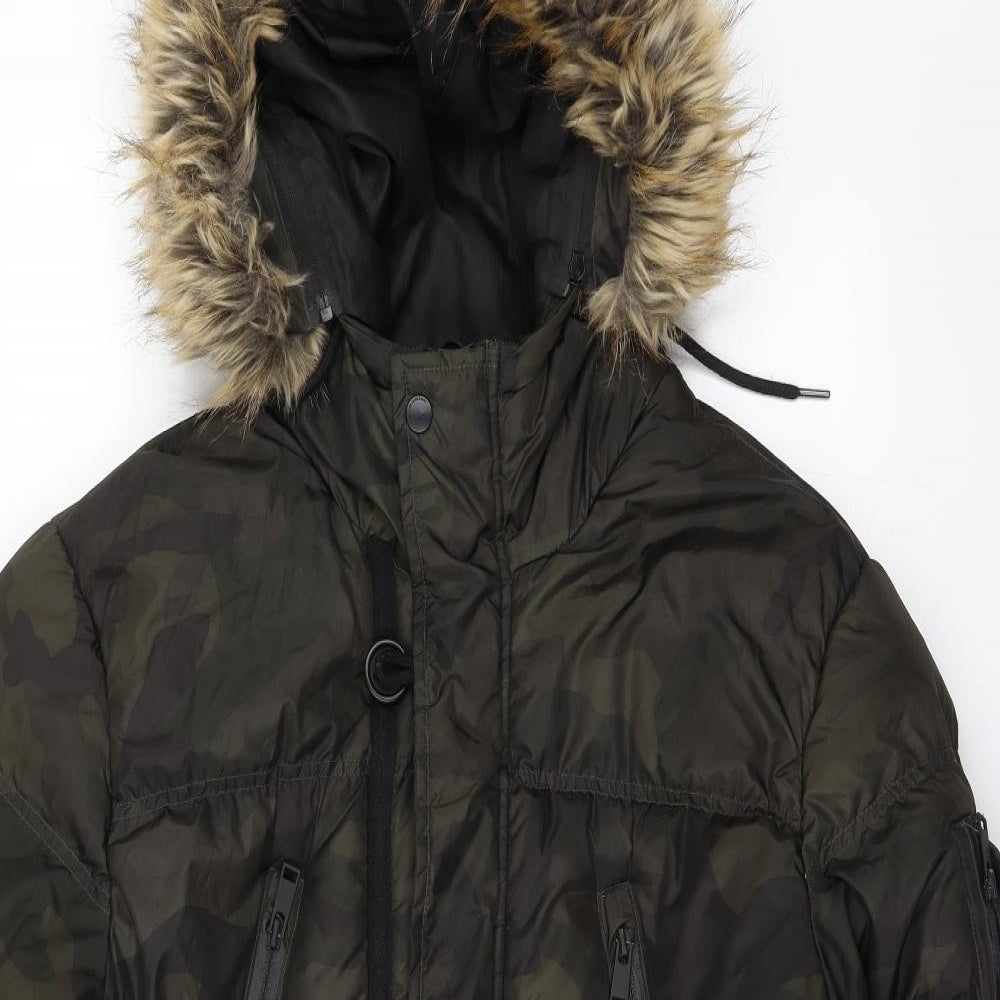 Brave Soul Mens Green Camouflage  Puffer Jacket Jacket Size XL