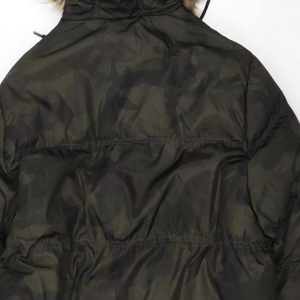 Brave Soul Mens Green Camouflage  Puffer Jacket Jacket Size XL