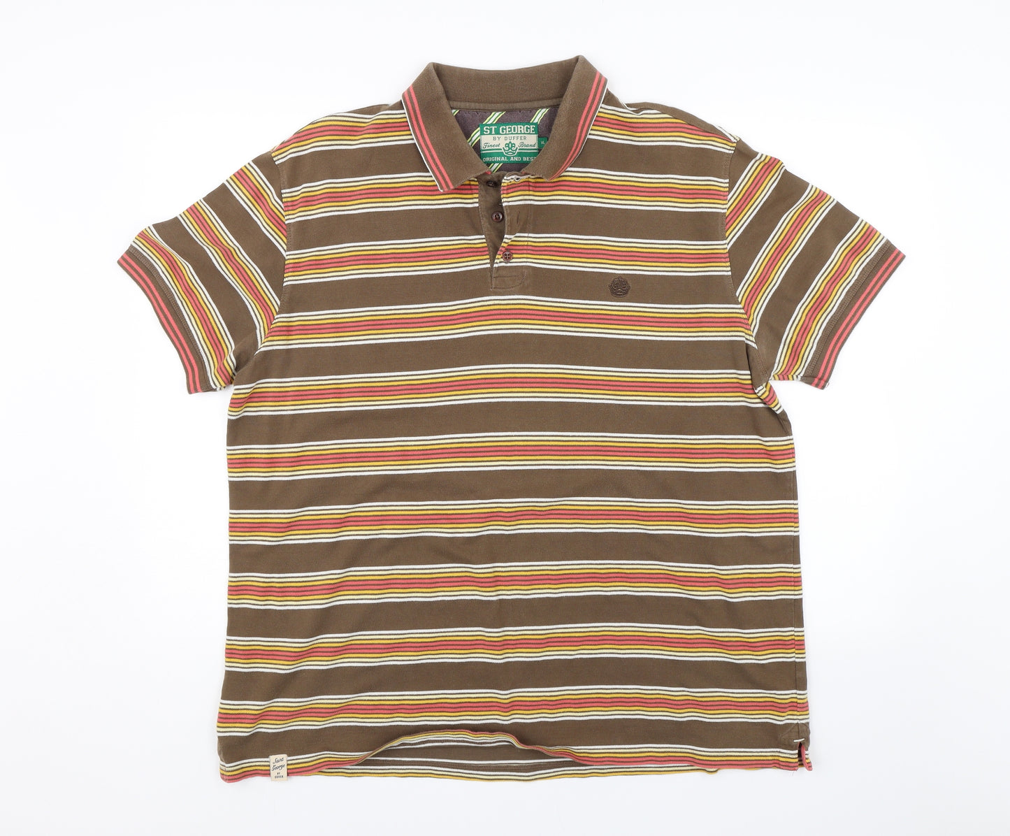 Duffer Mens Brown Striped   Polo Size XL