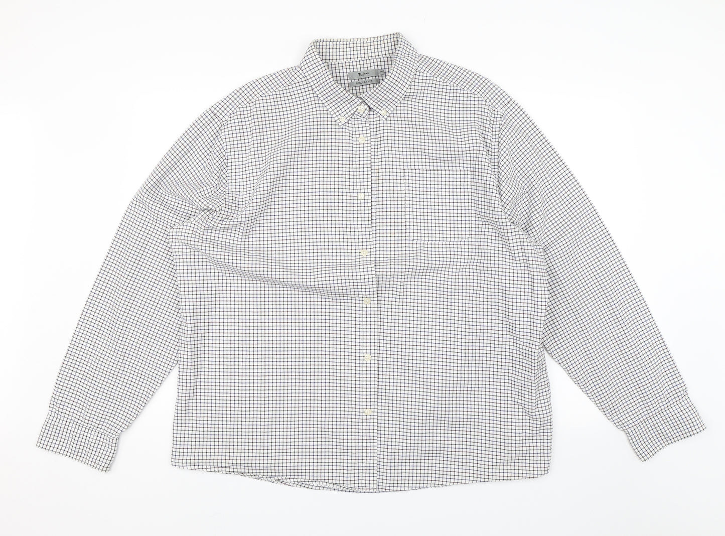 TU Mens White Plaid   Dress Shirt Size 2XL