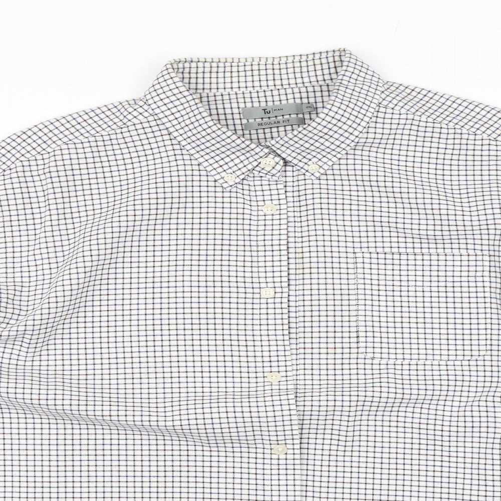 TU Mens White Plaid   Dress Shirt Size 2XL