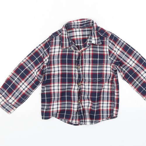 Preworn Baby Blue Plaid  Basic Button-Up Size 18-24 Months