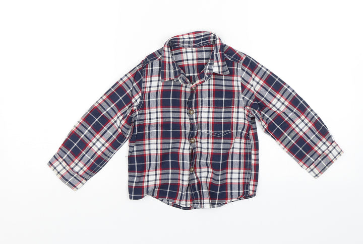 Preworn Baby Blue Plaid  Basic Button-Up Size 18-24 Months