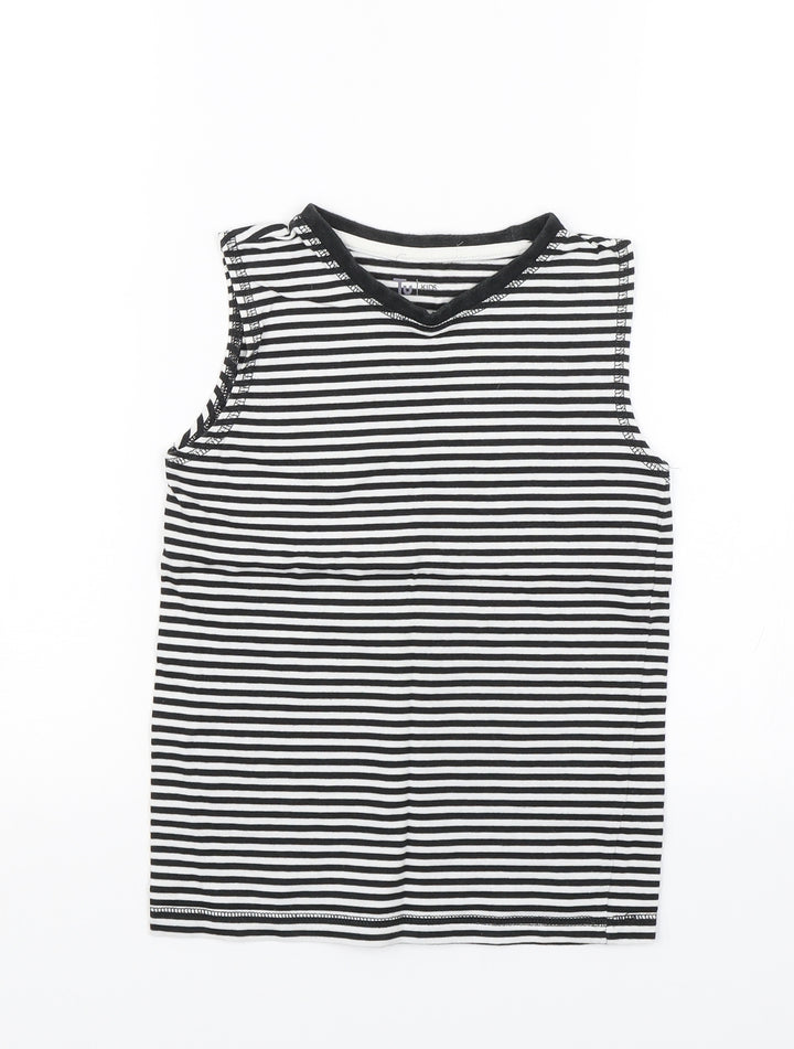 TU Girls Black Striped  Basic Tank Size 6-7 Years