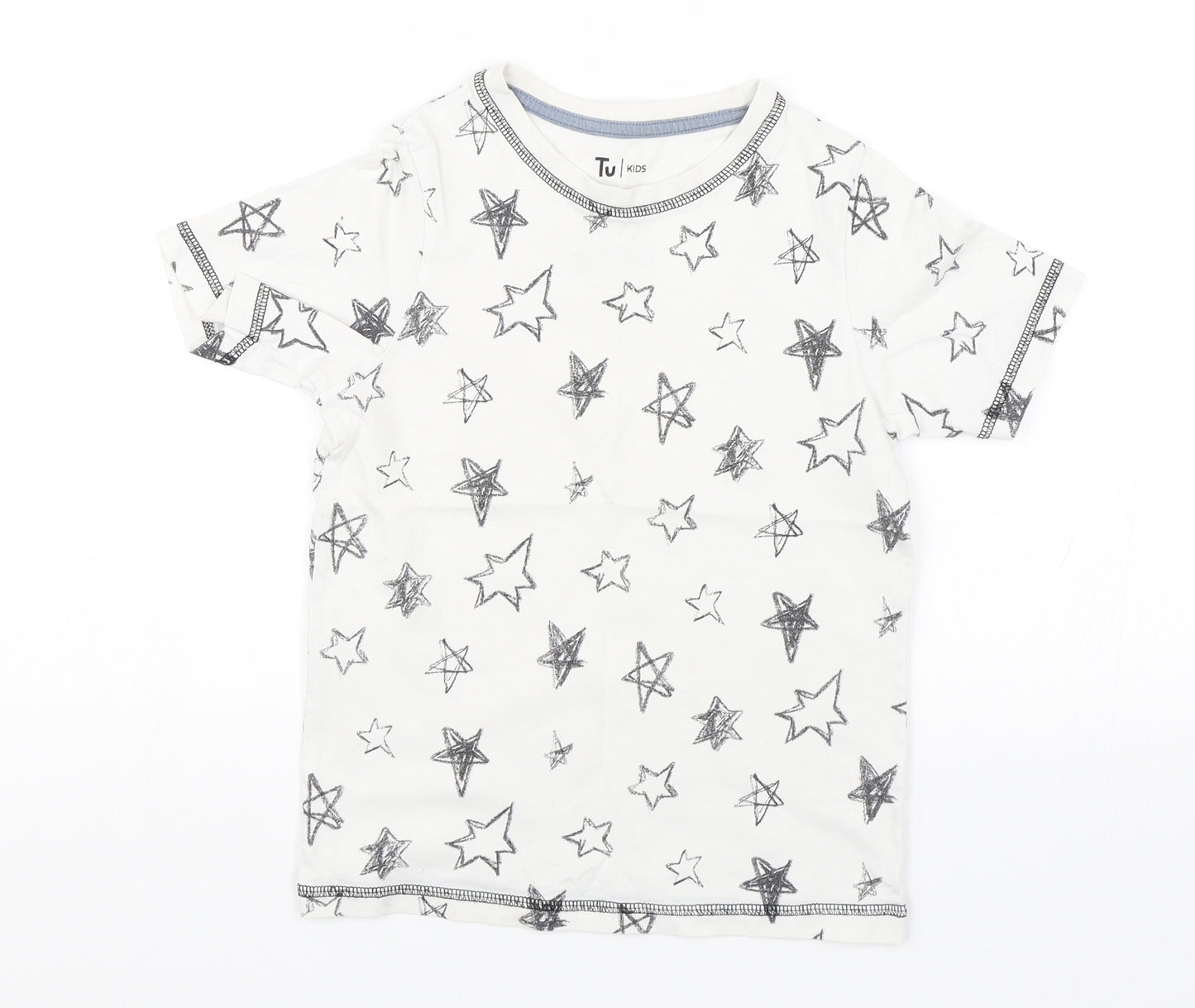 TU Boys White   Basic T-Shirt Size 6-7 Years  - Stars