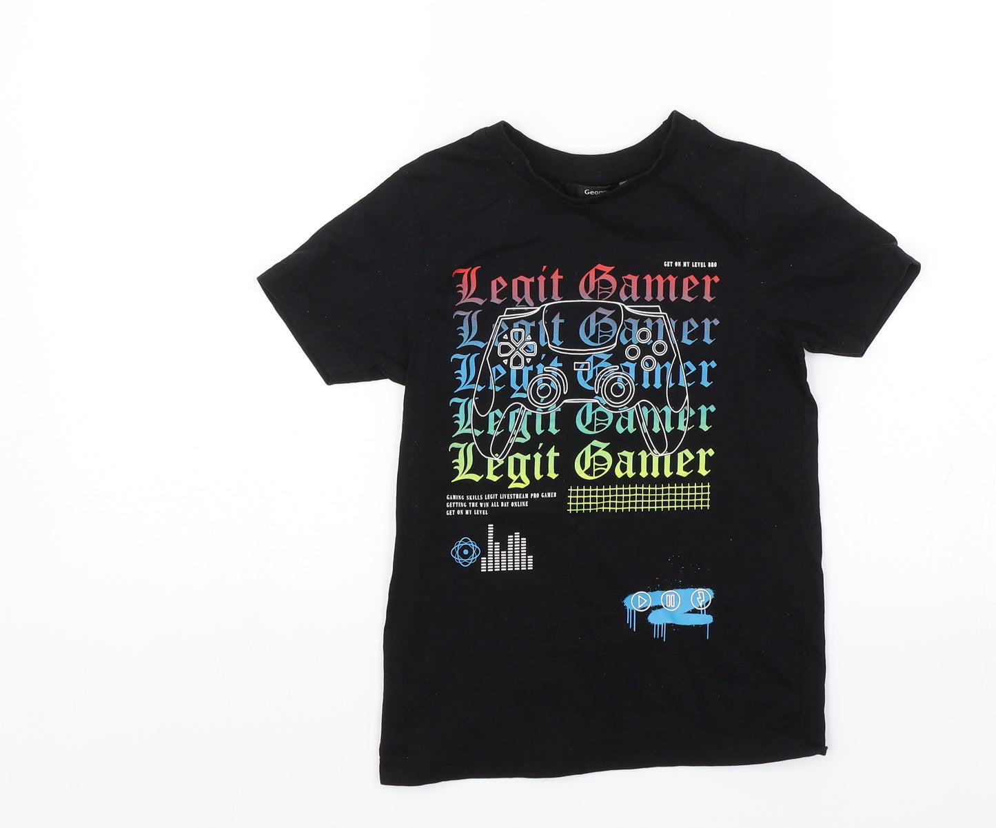 George Boys Black   Basic T-Shirt Size 5-6 Years  - legit gamer