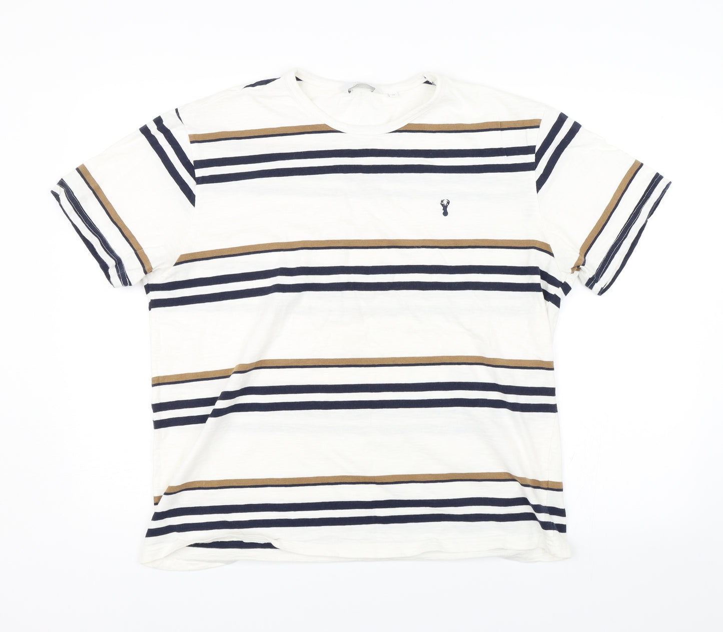 NEXT Mens White Striped   T-Shirt Size XL
