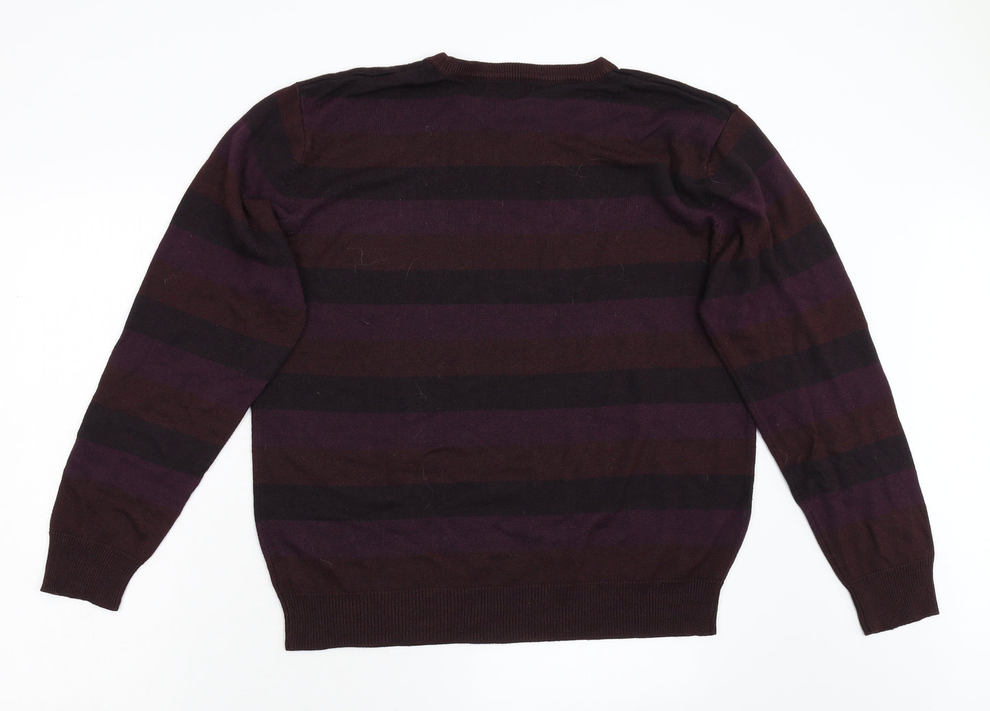 Primark Mens Purple Striped Knit Pullover Jumper Size M
