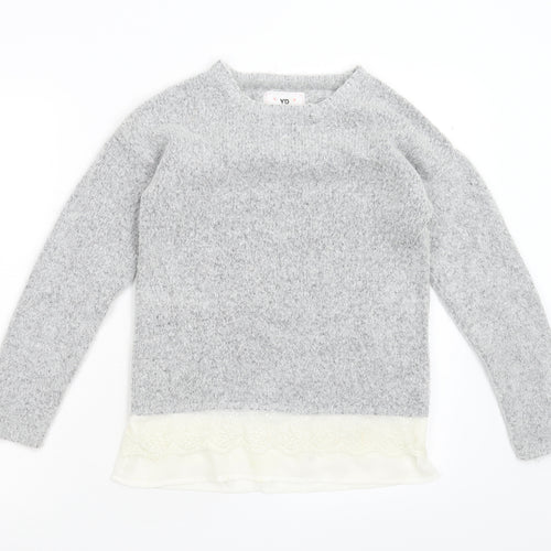 YD Girls Grey  Knit Pullover Jumper Size 12-13 Years