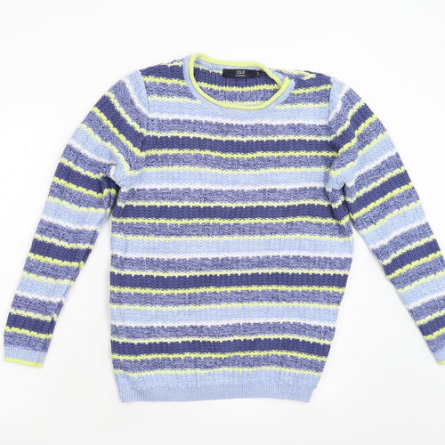 Isle Womens Blue Striped Knit Pullover Jumper Size M