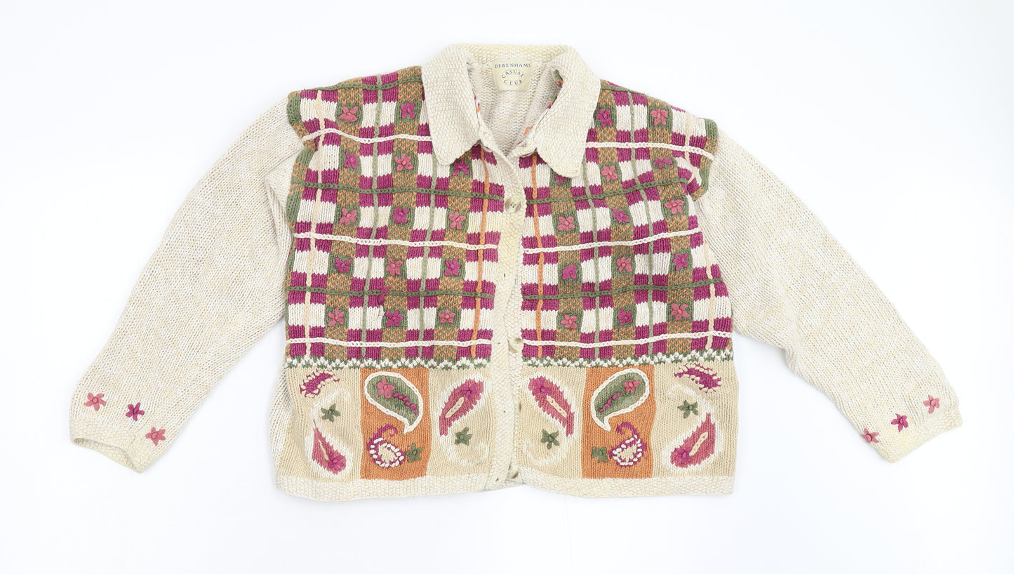 Debenhams Womens Beige Floral Knit Cardigan Jumper Size 16