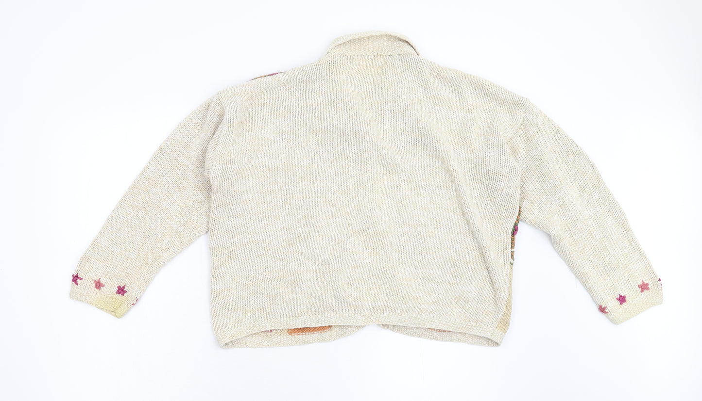 Debenhams Womens Beige Floral Knit Cardigan Jumper Size 16