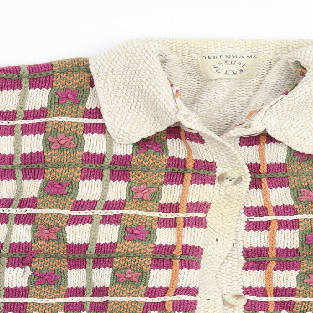Debenhams Womens Beige Floral Knit Cardigan Jumper Size 16