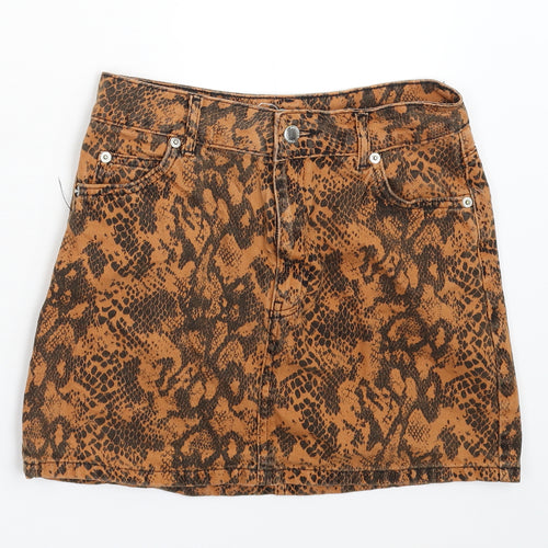Topshop Womens Orange Animal Print Denim Mini Skirt Size 8