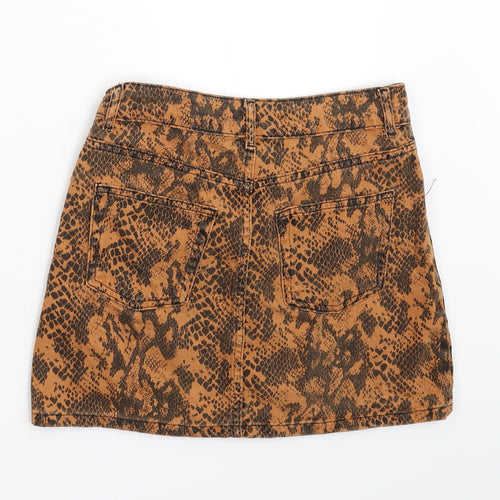 Topshop Womens Orange Animal Print Denim Mini Skirt Size 8