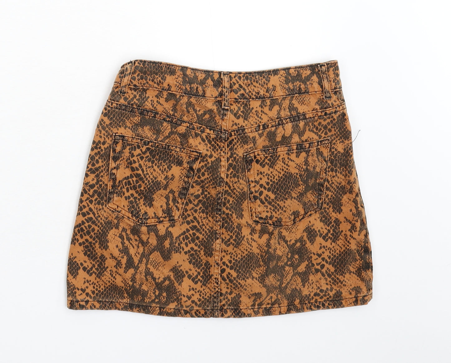 Topshop Womens Orange Animal Print Denim Mini Skirt Size 8