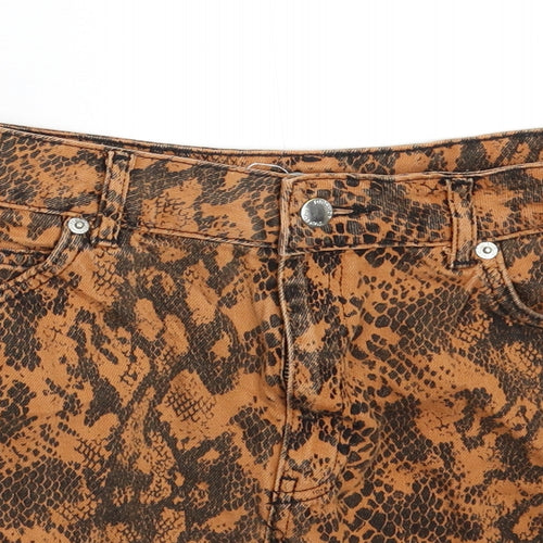 Topshop Womens Orange Animal Print Denim Mini Skirt Size 8
