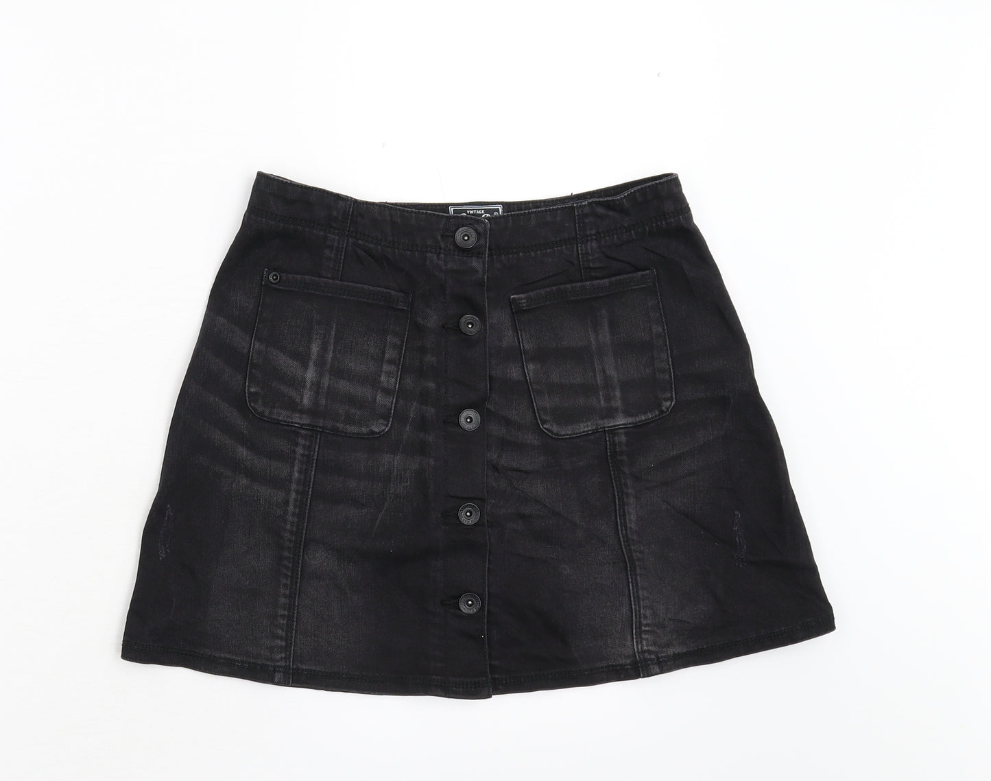 Superdry Womens Black  Denim Mini Skirt Size 8  - Distressed