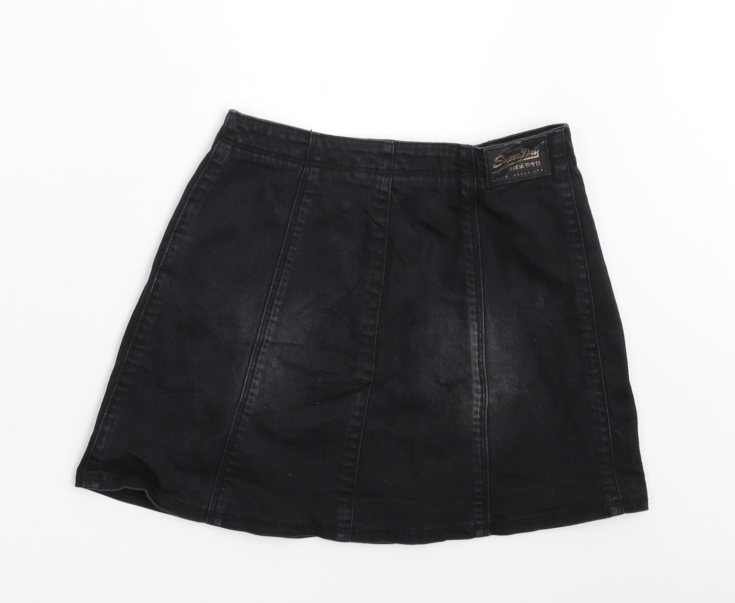 Superdry Womens Black  Denim Mini Skirt Size 8  - Distressed