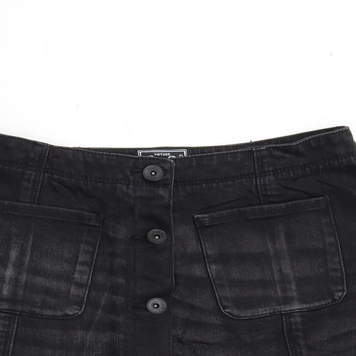 Superdry Womens Black  Denim Mini Skirt Size 8  - Distressed