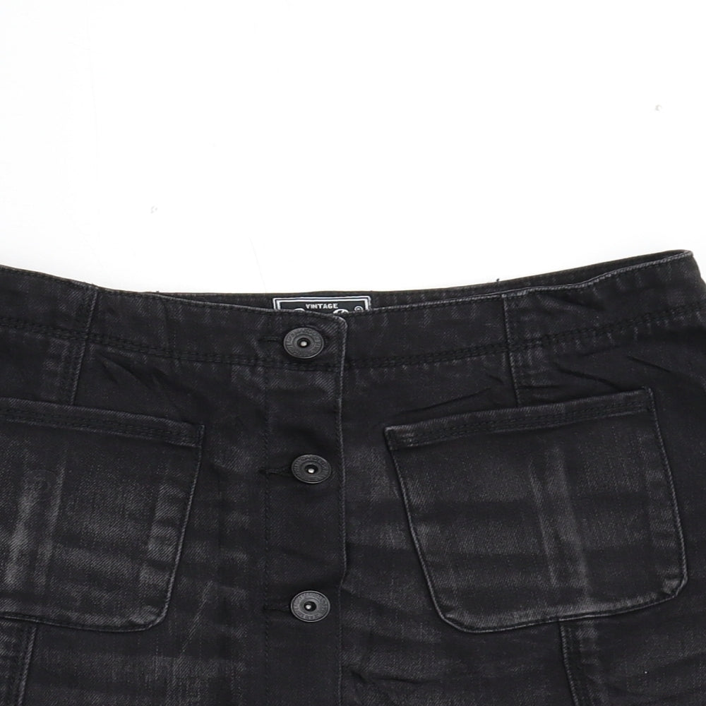 Superdry Womens Black  Denim Mini Skirt Size 8  - Distressed