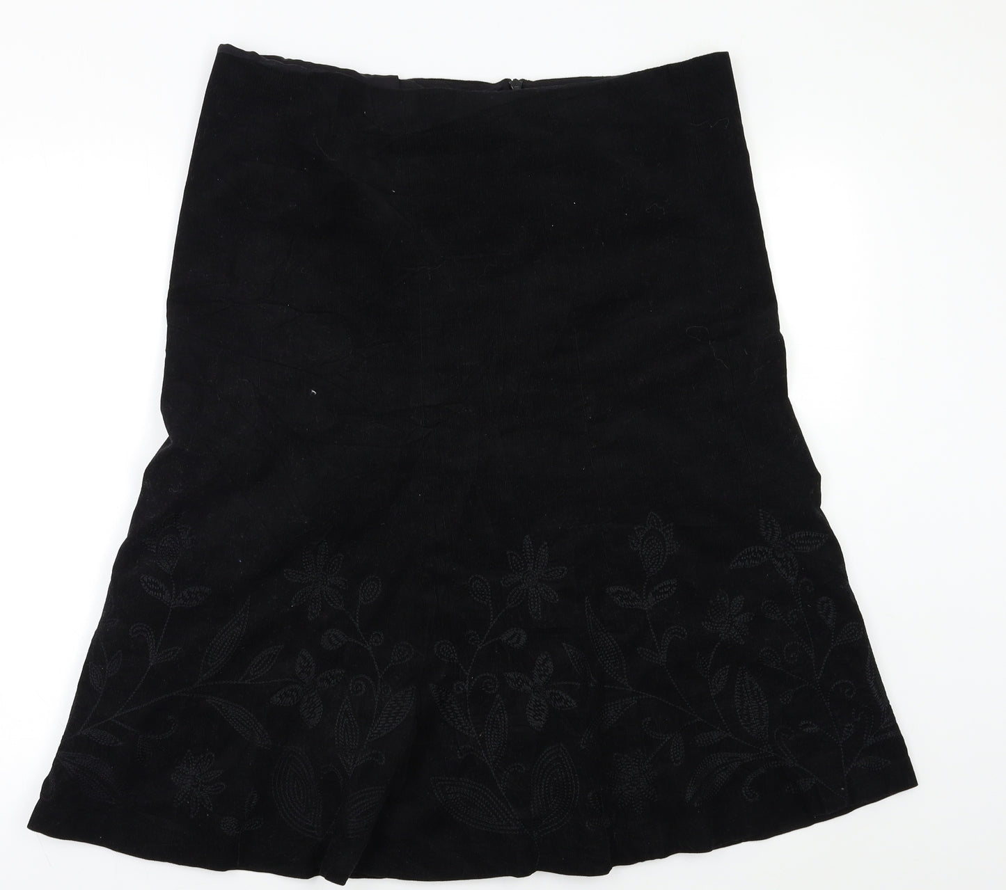 Preworn Womens Black Floral  A-Line Skirt Size 12