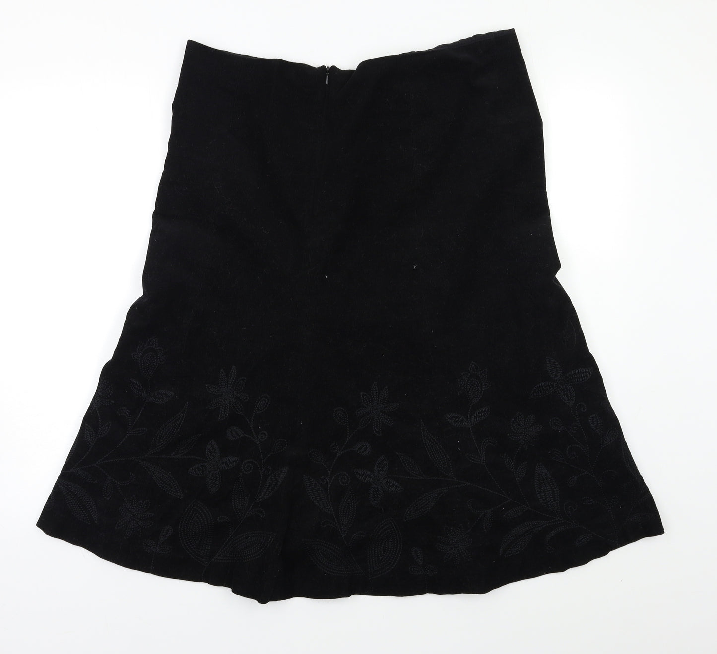Preworn Womens Black Floral  A-Line Skirt Size 12