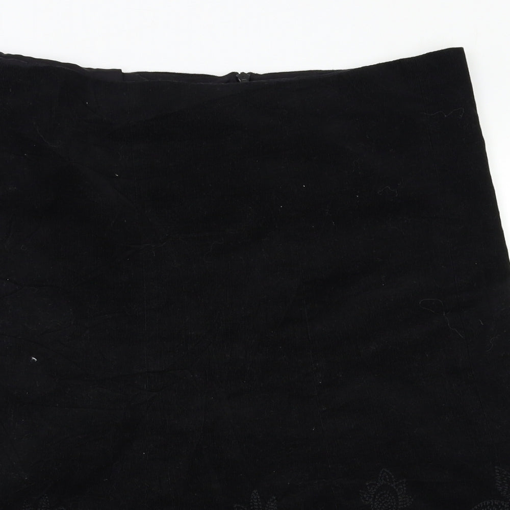 Preworn Womens Black Floral  A-Line Skirt Size 12